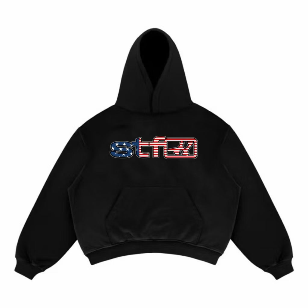 Satisfaction Hoodie Zipper Boxy 375GSM VESTIGT, BLACK FLAG