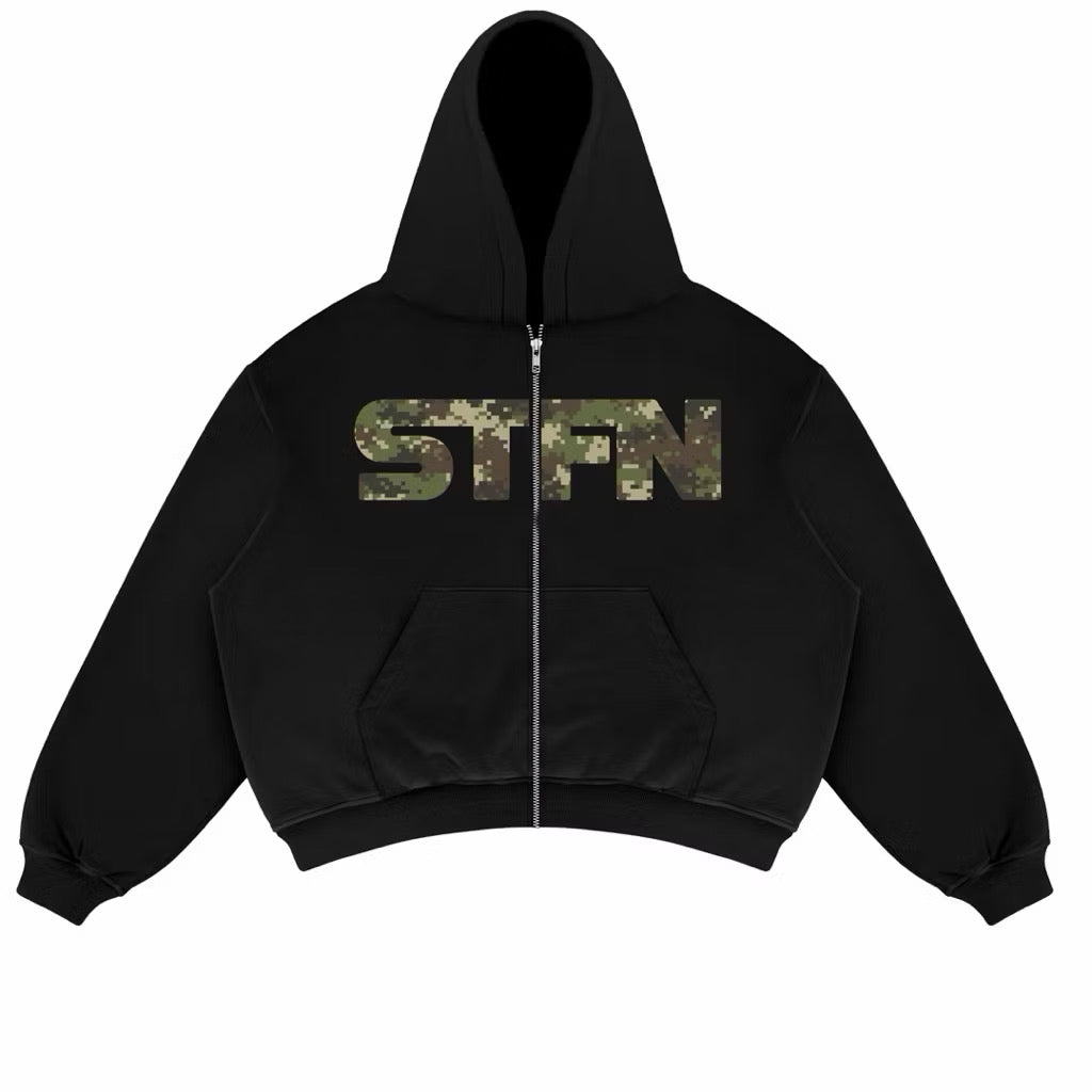 Satisfaction Hoodie Zipper Boxy 375GSM VESTIGT, BLACK FLAG