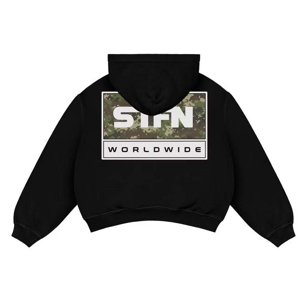 Satisfaction Hoodie Zipper Boxy 375GSM VESTIGT, BLACK FLAG