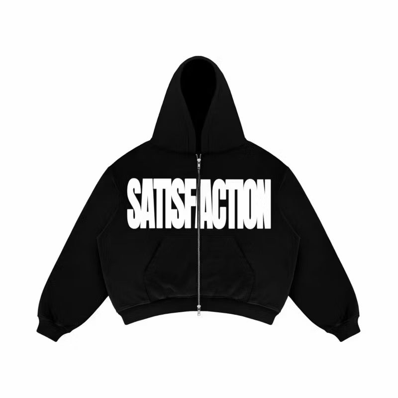 Satisfaction Hoodie Double Zipper SNPR Black Hoodie Cotton Fleece